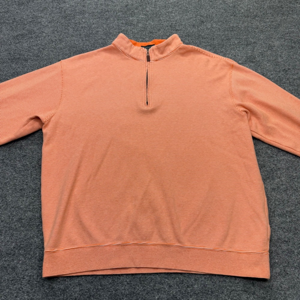 Turtleson Mens Orange White Striped 1/4 Zip Cotton Pullover Sweater Size Large